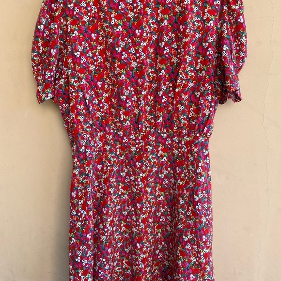 SALONI / Lea Silk Puff Sleeve A-Line wrap mini floral poppy pink Silk Dress 12 - Picture 8 of 11